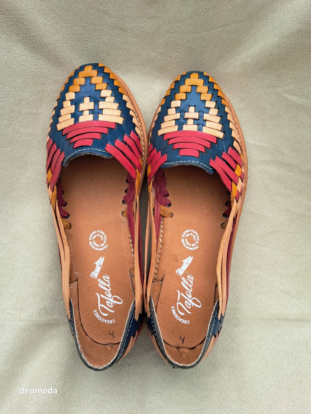 NWOB Mexican Leather huarache Moccasins multicolor Tan size 7 - Picture 4 of 12
